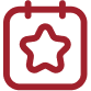 A red outline of a calendar with a star in the center, suggesting a special event or important date.