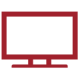 A red icon of a flat-screen television on a light gray background.